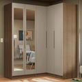 Guarda-Roupa Modulado de Canto 310 cm 5 Portas com Espelhos 2 Gavetas Rustic/Crema Neo Madesa 03