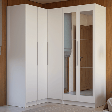 Guarda-Roupa Modulado de Canto 310 cm 5 Portas com Espelhos 2 Gavetas Branco Neo Madesa 04