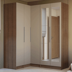 Guarda-Roupa Modulado de Canto 310 cm 5 Portas com Espelhos 2 Gavetas Rustic/Crema Neo Madesa 04