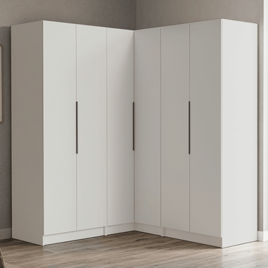 Guarda-Roupa Modulado de Canto 350 cm 6 Portas 4 Gavetas Branco Neo Madesa 01