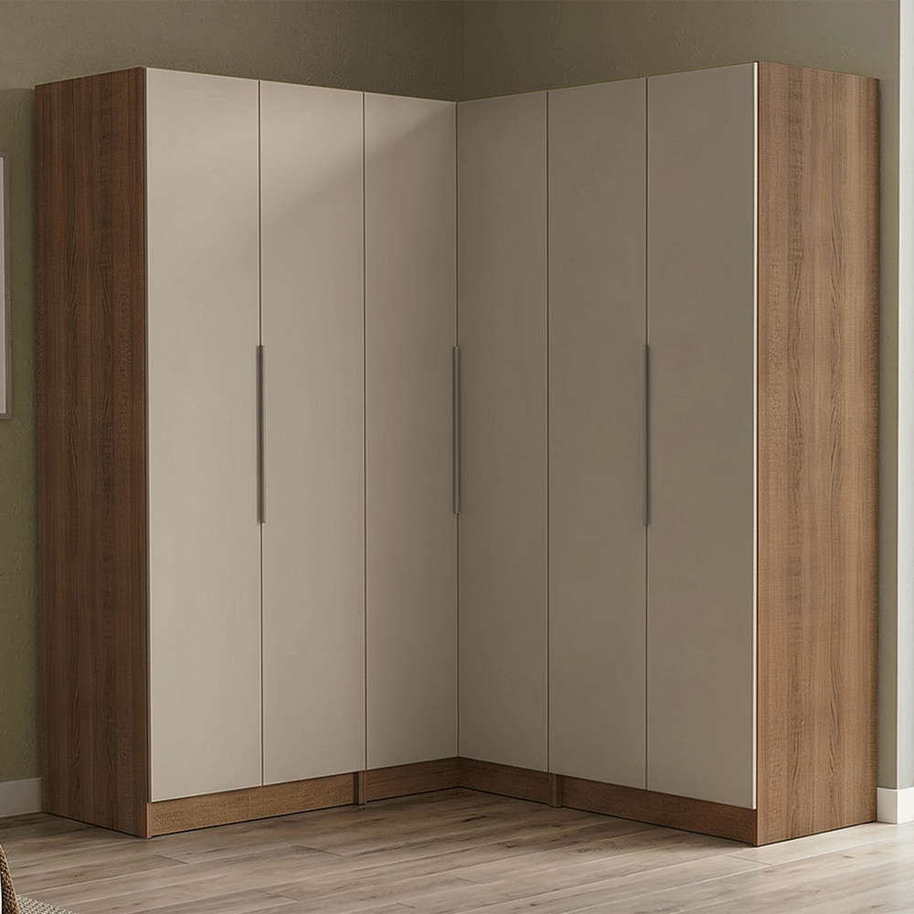 Guarda-Roupa Modulado de Canto 350 cm 6 Portas 4 Gavetas Rustic/Crema Neo Madesa 01
