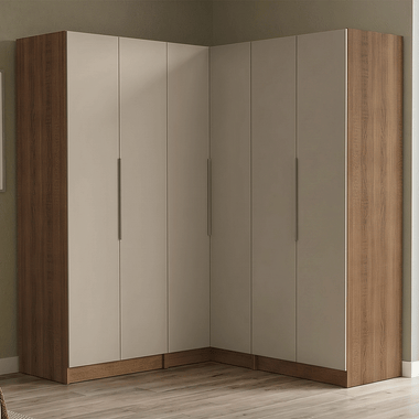 Guarda-Roupa Modulado de Canto 350 cm 6 Portas 4 Gavetas Rustic/Crema Neo Madesa 01