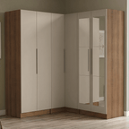 Guarda-Roupa Modulado de Canto 350 cm 6 Portas com Espelhos 4 Gavetas Rustic/Crema Neo Madesa 02