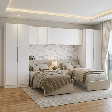 Quarto Infantil com 2 Guarda-Roupas Neo 3 Aéreos 1 Mesa de Cabeceira Branco Madesa
