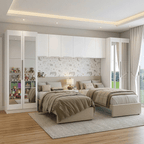 Quarto Infantil com 2 Guarda-Roupas com Espelhos Neo 3 Aéreos 1 Mesa de Cabeceira Branco Madesa