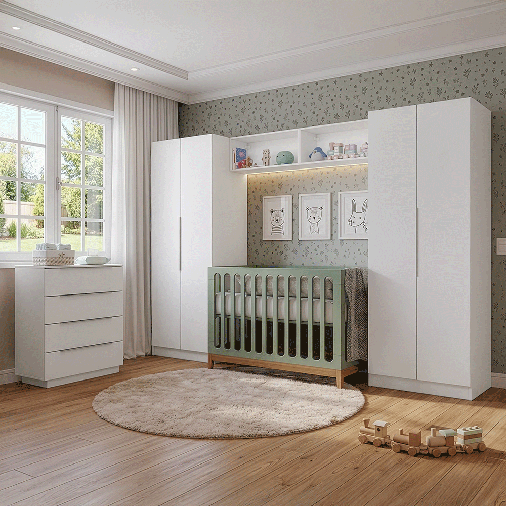Quarto Infantil com 2 Guarda-Roupas Neo 2 Aéreos 1 Cômoda Branco Madesa 03
