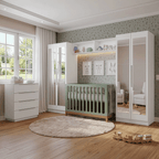 Quarto Infantil com 2 Guarda-Roupas Neo com Espelhos 2 Aéreos 1 Cômoda Branco Madesa 04