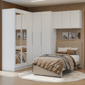 Quarto Completo de Canto Solteiro 415 cm Guarda-Roupa com Espelhos Branco Neo Madesa 02