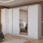 Guarda-Roupa Modulado Neo + Guarda-Roupa Royale 3 Portas de Correr com Espelho Branco Madesa