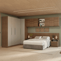 Quarto Completo Casal de Canto 580 cm com Mesa de Cabeceira Rustic/Crema Neo Madesa