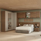 Quarto Completo Casal 580 cm Guarda-Roupa de Canto com Espelhos Rustic/Crema Neo Madesa 02