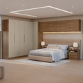 Quarto Completo Casal de Canto 610 cm com Mesa de Cabeceira Rustic/Crema Neo Madesa