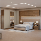 Quarto Completo de Canto Casal 610 cm com Mesa de Cabeceira Rustic/Crema Neo Madesa