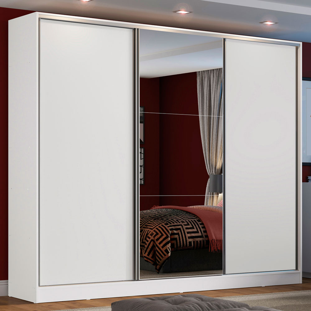 Guarda-Roupa Casal 3 Portas de Correr com Espelho Branco 100% MDF Madesa Zurique