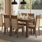 Conjunto Sala de Jantar Tampo de Madeira 6 Cadeiras Rustic/Crema/Bege Malta Madesa