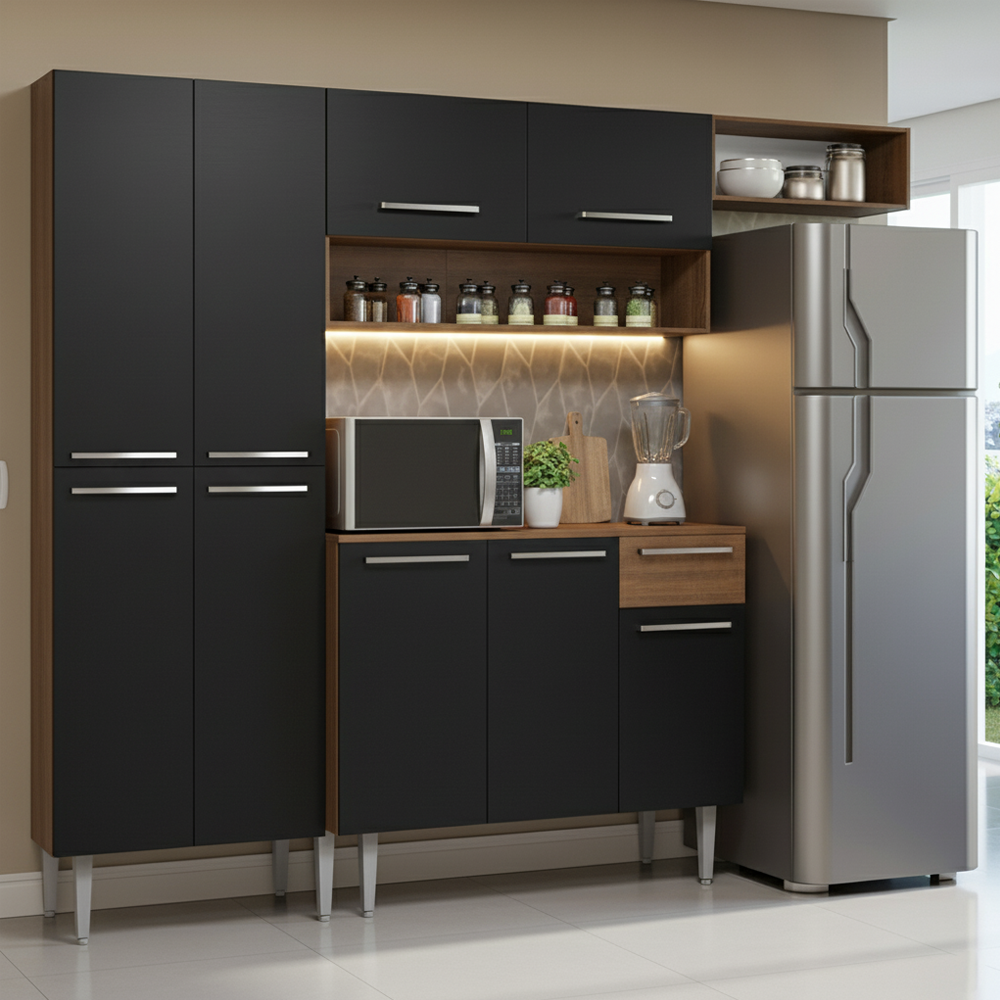 Armário de Cozinha Completa 229cm Rustic/Preto Emilly Madesa XT