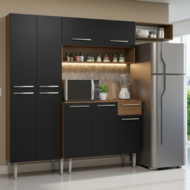 Armário de Cozinha Completa 229cm Rustic/Preto Emilly Madesa XT
