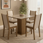 Conjunto Sala de Jantar Tampo de Vidro 4 Cadeiras Rustic/Crema/Bege Leme Madesa