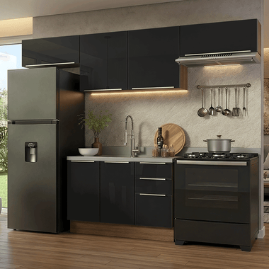 Armário de Cozinha Completa 280 cm Rustic/Preto Lux Madesa 02