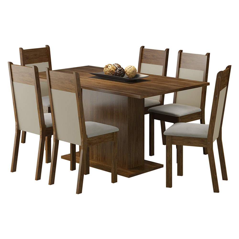 Conjunto Sala de Jantar Lousiana Madesa Mesa Tampo de Madeira com 6 Cadeiras Rustic/Crema/Sintético Bege