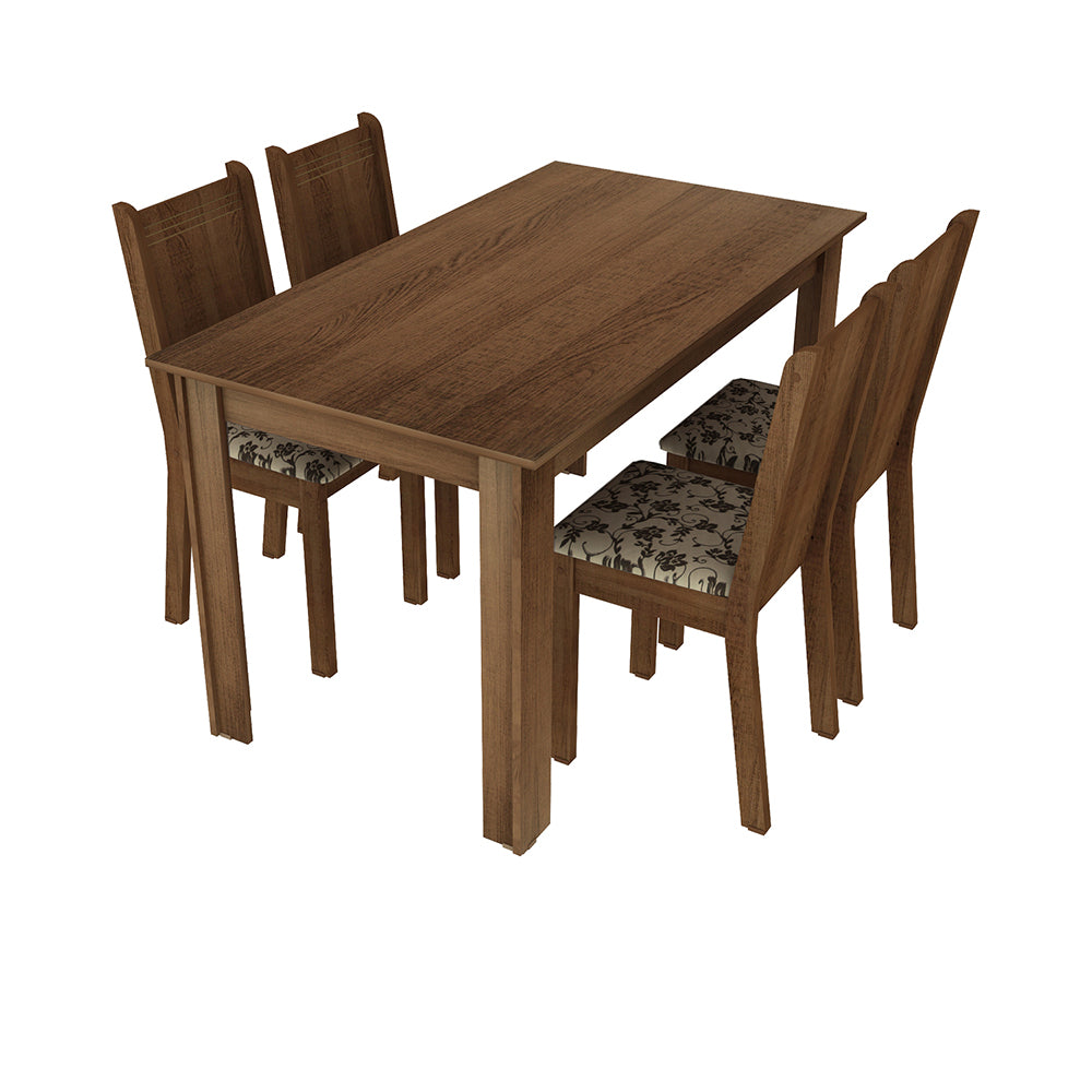 Conjunto Sala de Jantar Rosie Madesa Mesa Tampo de Madeira com 4 Cadeiras Rustic/Floral Bege Marrom