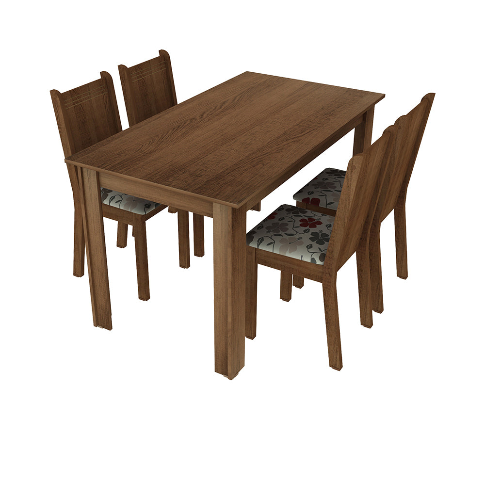 Conjunto Sala de Jantar Rosie Madesa Mesa Tampo de Madeira com 4 Cadeiras Rustic/Floral Hibiscos