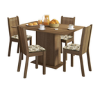 Conjunto Sala de Jantar Lexy Madesa Mesa Tampo de Madeira com 4 Cadeiras Rustic/Floral Lírio Bege