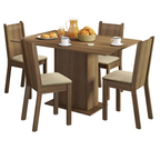 Conjunto Sala de Jantar Lexy Madesa Mesa Tampo de Madeira com 4 Cadeiras Rustic/Sintético Bege