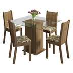 Conjunto Sala de Jantar Madesa Magda Mesa Tampo de Vidro com 4 Cadeiras Rustic/Bege Marrom