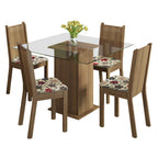 Conjunto Sala de Jantar Madesa Magda Mesa Tampo de Vidro com 4 Cadeiras Rustic/Floral Hibiscos