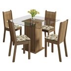 Conjunto Sala de Jantar Madesa Magda Mesa Tampo de Vidro com 4 Cadeiras Rustic/Lírio Bege