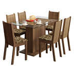 Conjunto Sala de Jantar Madesa Gales Mesa Tampo de Vidro com 6 Cadeiras Rustic/Bege Marrom