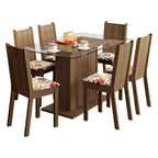 Conjunto Sala de Jantar Madesa Gales Mesa Tampo de Vidro com 6 Cadeiras Rustic/Floral Hibiscos