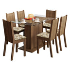 Conjunto Sala de Jantar Madesa Gales Mesa Tampo de Vidro com 6 Cadeiras Rustic/Lírio Bege