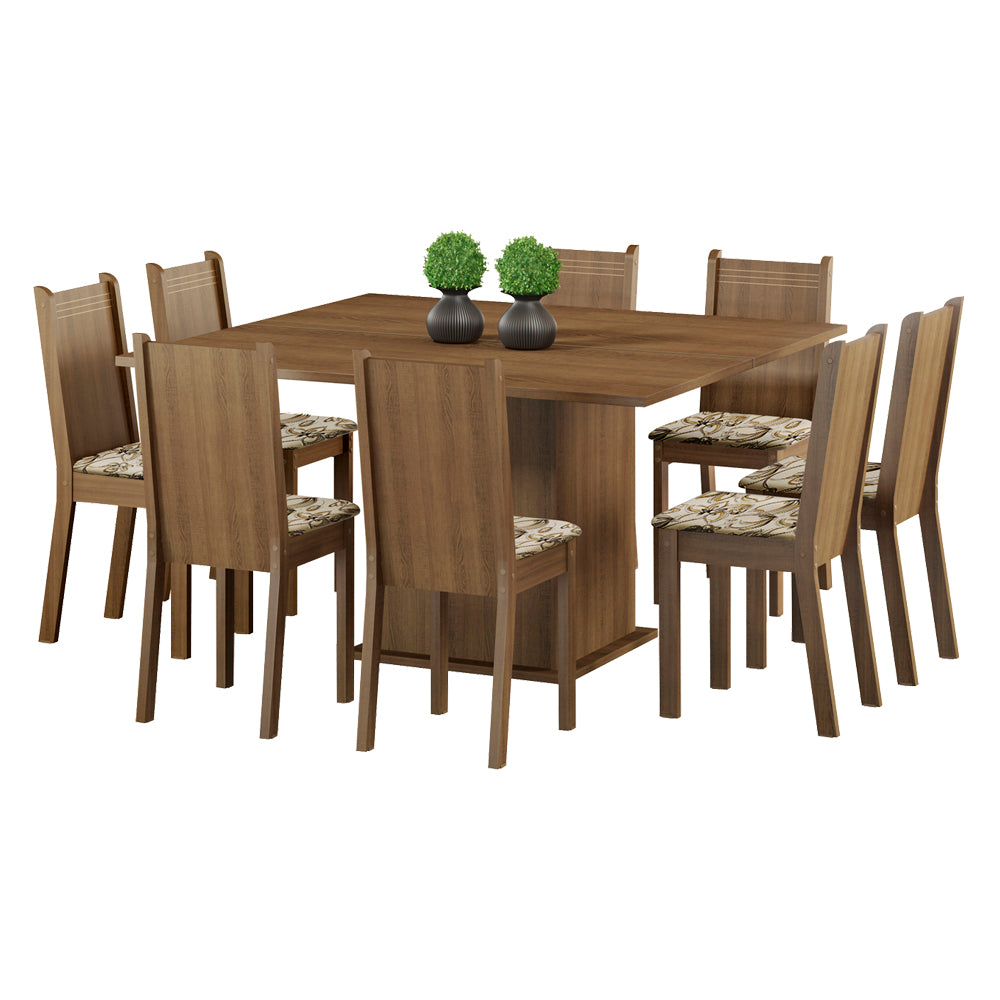 Conjunto Sala de Jantar Madesa Clarice Mesa Tampo de Madeira com 8 Cadeiras Rustic/Lírio Bege