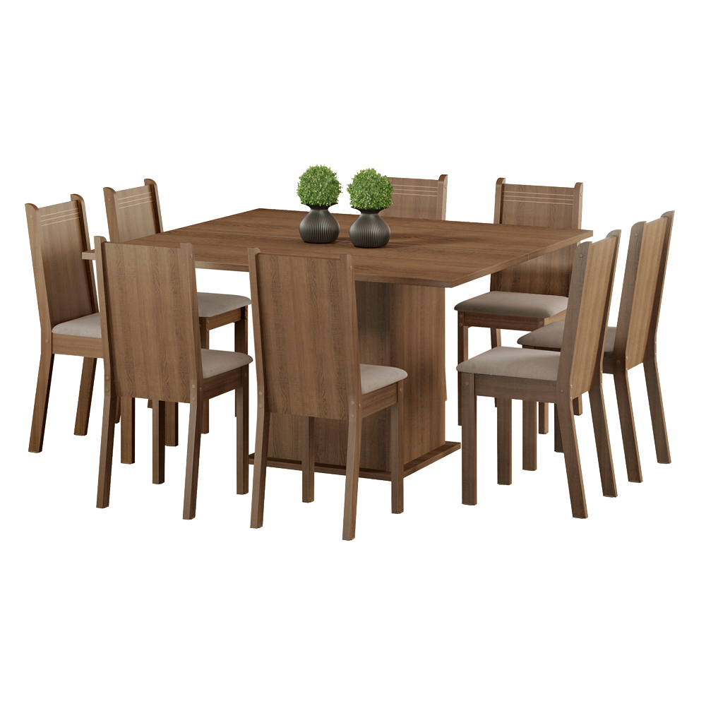 Conjunto Sala de Jantar Madesa Clarice Mesa Tampo de Madeira com 8 Cadeiras Rustic/Sintético Bege