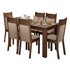 Conjunto Sala de Jantar Mesa Tampo de Madeira com 6 Cadeiras Rustic/Crema/Sintético Bege Jaíne Madesa