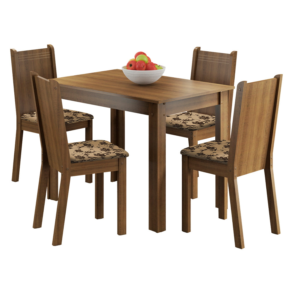 Conjunto Sala de Jantar Madesa Rute Mesa Tampo de Madeira com 4 Cadeiras Rustic/Bege Marrom