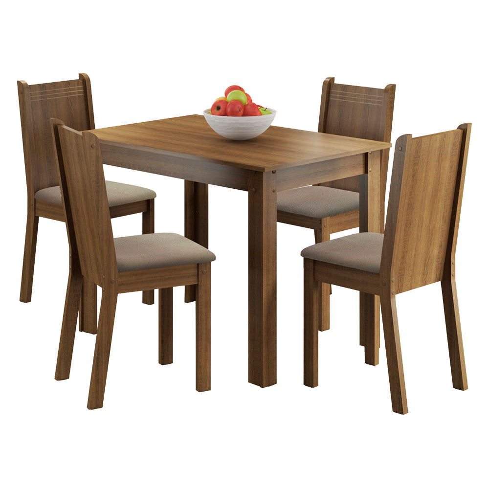 Conjunto Sala de Jantar Madesa Rute Mesa Tampo de Madeira com 4 Cadeiras Rustic/Sintético Bege