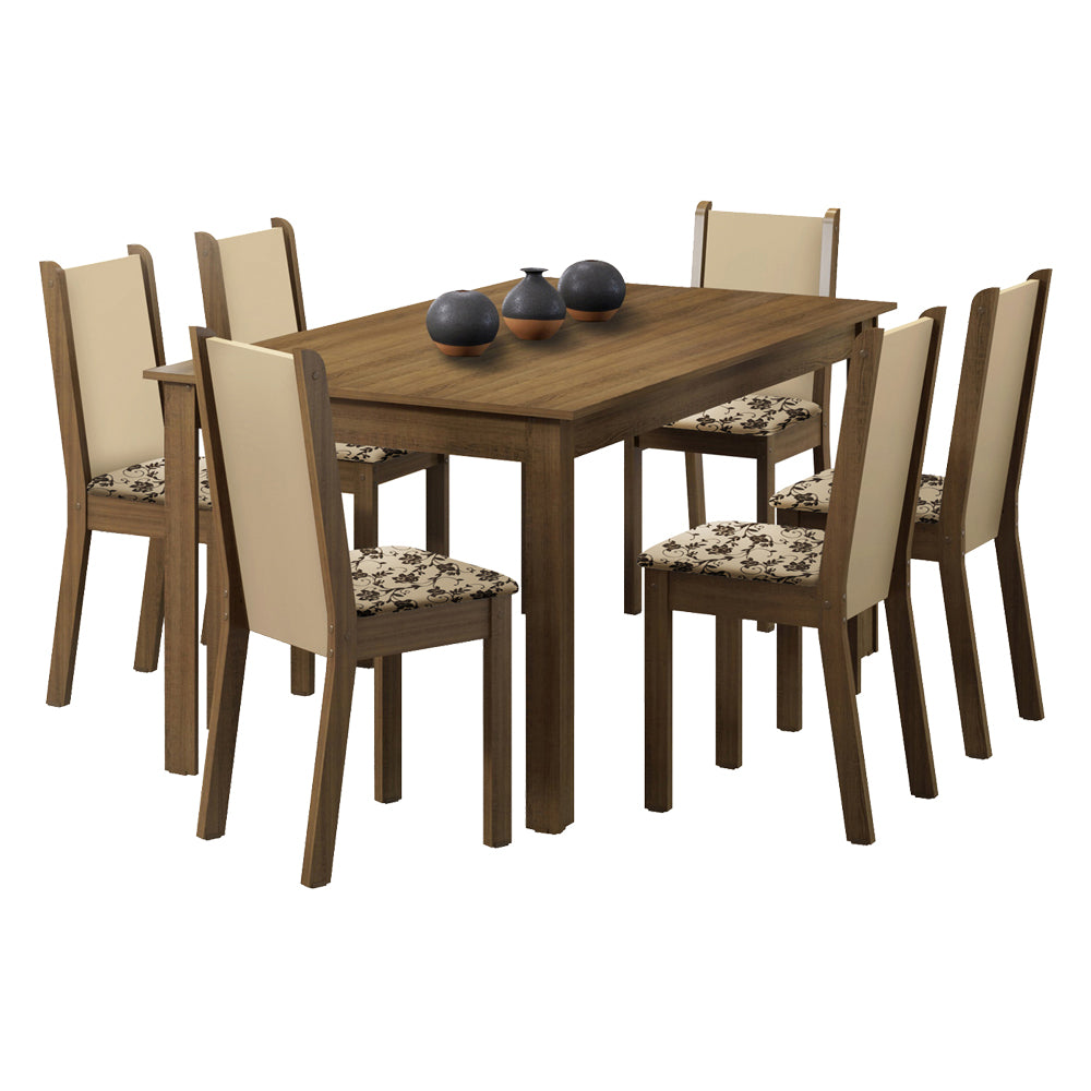 Conjunto Sala de Jantar Madesa Miriam Mesa Tampo de Madeira com 6 Cadeiras Rustic/Crema/Bege Marrom