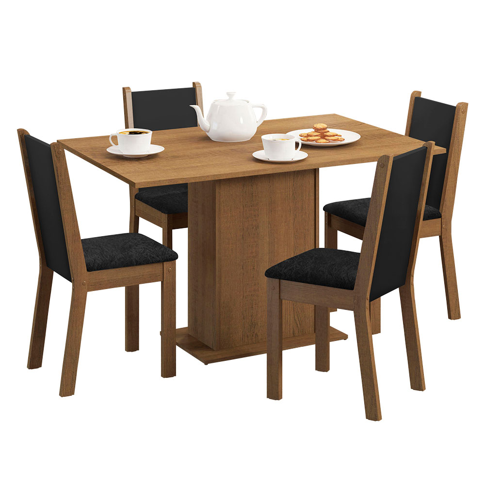 Conjunto Sala de Jantar Madesa Talita Mesa Tampo de Madeira com 4 Cadeiras Rustic/Preto/Oxford