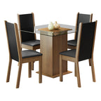 Conjunto Sala de Jantar Aline Madesa Mesa Tampo de Vidro com 4 Cadeiras Rustic/Preto
