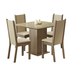 Conjunto Sala de Jantar Mesa Tampo de Vidro com 4 Cadeiras Rustic/Crema/Sintético Bege Moscou Plus Madesa