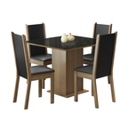 Conjunto Sala de Jantar Moscou Plus Madesa Mesa Tampo de Vidro com 4 Cadeiras Rustic/Preto