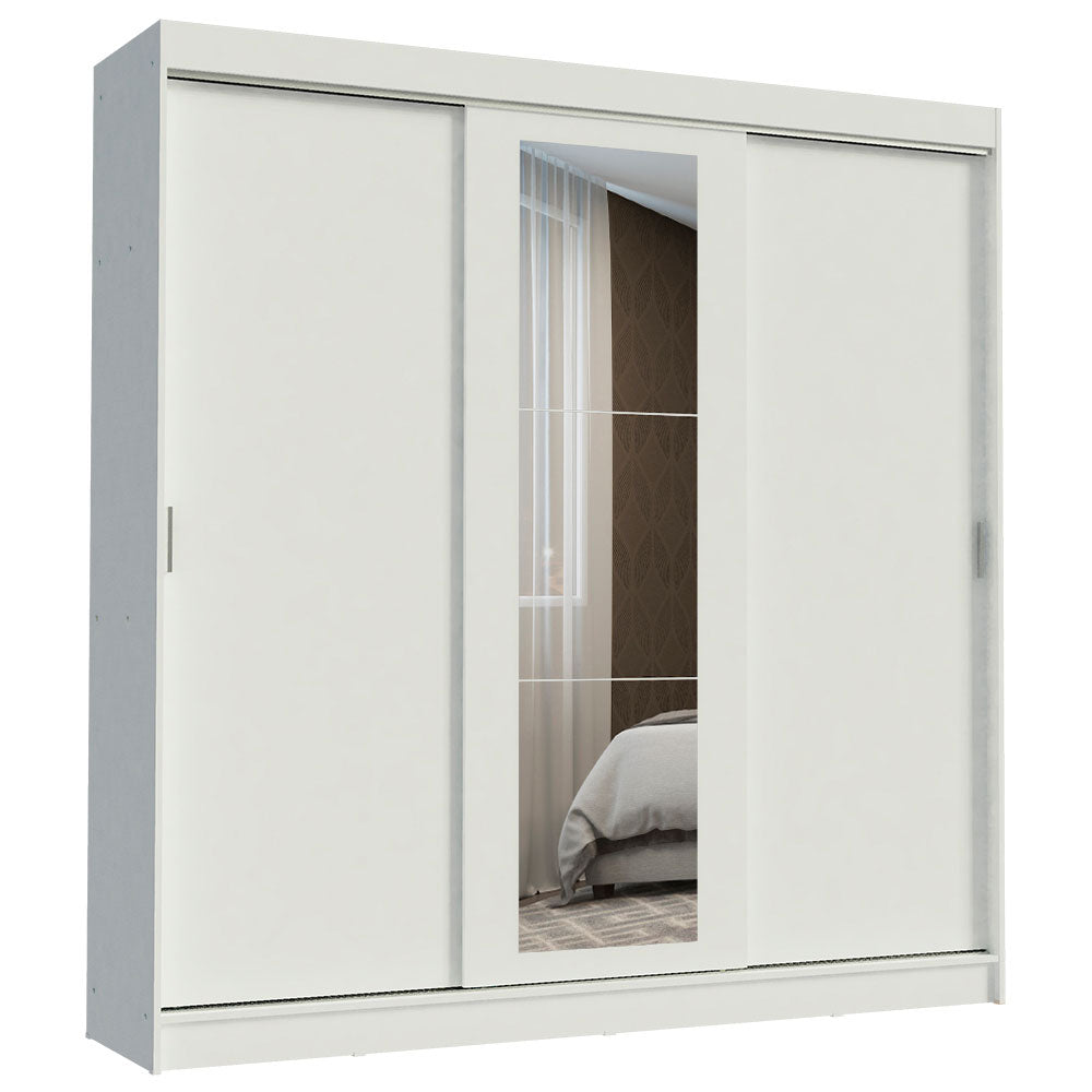 Guarda-Roupa Casal Madesa Kansas 3 Portas de Correr com Espelho 3 Gavetas Branco