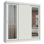 Guarda-Roupa Casal Madesa Kansas 3 Portas de Correr com Espelhos 3 Gavetas Branco