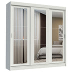 Guarda-Roupa Casal Madesa Kansas 3 Portas de Correr de Espelho 3 Gavetas Branco