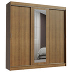Guarda-Roupa Casal Madesa Kansas 3 Portas de Correr com Espelho 3 Gavetas Rustic
