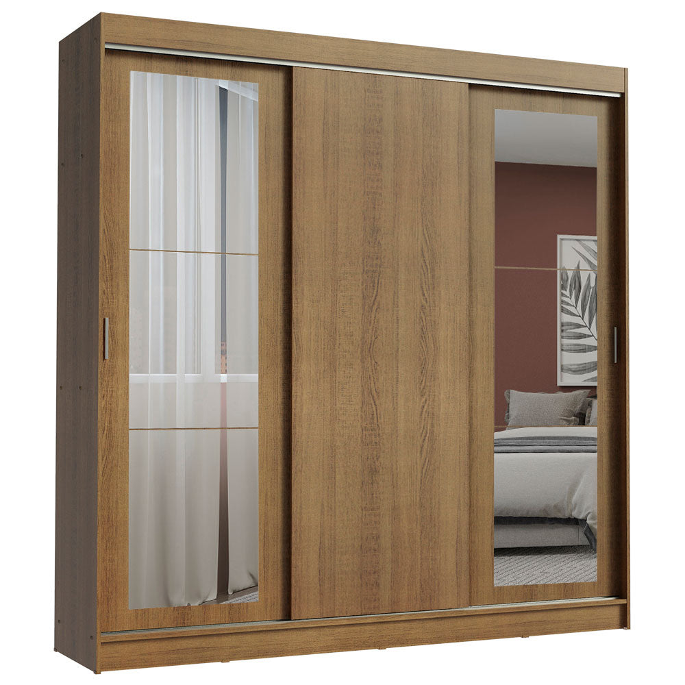 Guarda-Roupa Casal Madesa Kansas 3 Portas de Correr com Espelhos 3 Gavetas Rustic