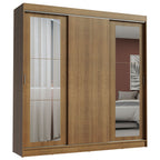 Guarda-Roupa Casal Madesa Kansas 3 Portas de Correr com Espelhos 3 Gavetas Rustic